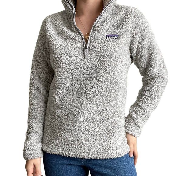 Patagonia Womens Light Gray Deep Pile Quarter Zip Fleece  Sweatshirt Sz M - Picture 3 of 8